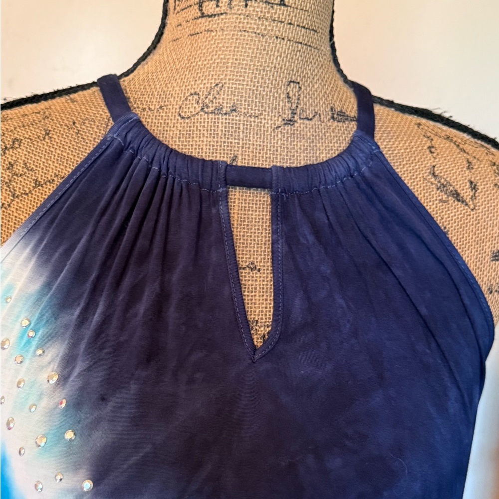 Blue and White Tie-Dye Women's Halter Top - Picture 4 of 9